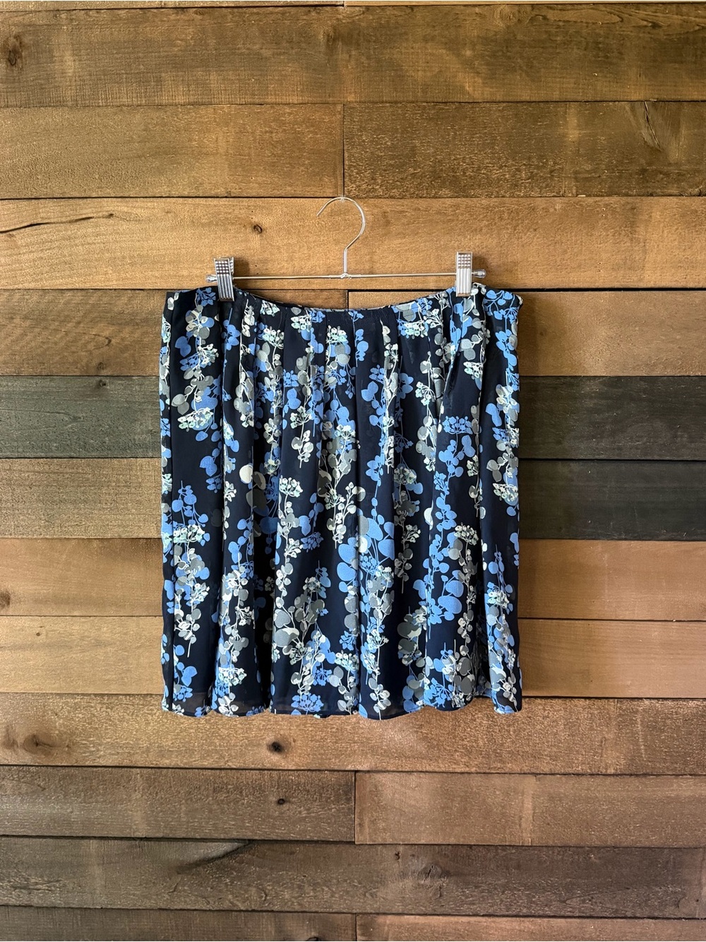 Gap Navy Floral Pleated A-Line Skirt Size 14 Blue Botanical Print